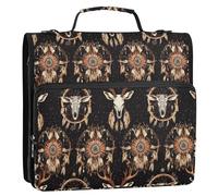 Raccoglitore a 3 anelli da 3,8 cm con manico, include tasca con cerniera, per documenti e documenti, per scuola e ufficio, cowboy occidentale, acchiappasogni, cervi teschi