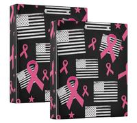 Raccoglitore a 3 anelli da 3,8 cm, con nastri rosa per il cancro al seno, nero, con portablocco e 3 raccoglitori per scuola, università, ufficio