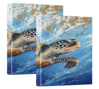 Raccoglitore a 3 anelli da 3,8 cm con portablocco per scuola e ufficio, per archiviare documenti con tartarughe marine, organizer per 200 fogli con tasche interne, 1 pezzo