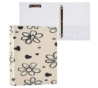 Raccoglitore a 3 anelli da 3,8 cm con portablocco per scuola/ufficio, per archiviare documenti floreali disegnati a mano, può contenere 200 fogli con tasche interne, 1 pezzo