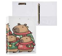 Raccoglitore a 3 anelli da 3,8 cm con portablocco per scuola/ufficio, per archiviare file di Natale Capybala, può contenere 200 fogli con tasche interne, 1 pezzo