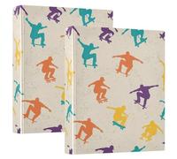 Raccoglitore a 3 anelli da 3,8 cm, con skateboard colorato, beige, con portablocco, con 3 raccoglitori per scuola, università, ufficio