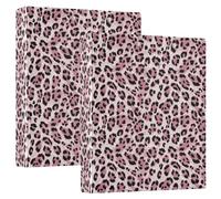 Raccoglitore a 3 anelli da 3,8 cm, con stampa leopardata e rosa morbida, con portablocco, grande, 3 raccoglitori per scuola, università, ufficio