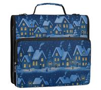 Raccoglitore a 3 anelli da 3,8 cm con tasche extra con manico e tracolla rimovibile, tasche multiple, organizer per scuola media, motivo magico villaggio natalizio notturno