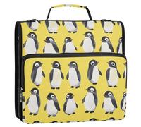 Raccoglitore a 3 anelli da 3,8 cm con tasche extra con manico, include tasca con cerniera, organizer per studenti di medie dimensioni, pinguino, giallo