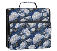 Raccoglitore a 3 anelli da 3,8 cm con tasche extra con tracolla e manico, include tasca con cerniera, borsa portatile per la casa e i viaggi, adatta per le scuole medie vintage con fiori di peonia