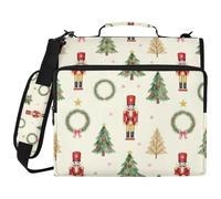 Raccoglitore a 3 anelli da 3,8 cm con tasche extra per albero di Natale schiaccianoci | con manico e tracolla rimovibile tasche multiple organizer per forniture scolastiche per ufficio scuola