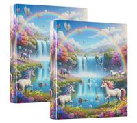 Raccoglitore a 3 anelli da 3,8 cm, con vivaci unicorni e fiori, raccoglitore ad anelli a D con portablocco grande, 3 raccoglitori per scuola, università, ufficio