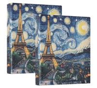Raccoglitore a 3 anelli da 3,8 cm, motivo: Parigi Eiffel con asciugamano Notte stellata con portablocco a D grandi per scuola, università, ufficio