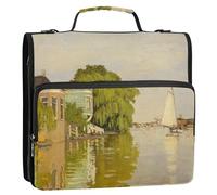 Raccoglitore a 3 anelli da 3,8 cm, resistente, Claude Monet Houses Achterzaan con cerniera, organizer con tracolla, per la scuola, con tasche multiple