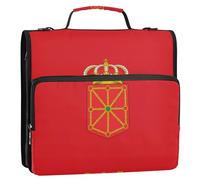Raccoglitore a 3 anelli da 3,8 cm, resistente, con bandiera Navarra, con cerniera, con tracolla per la scuola, multi tasche personalizzate, grande cartella portfolio