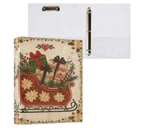 Raccoglitore a 3 anelli da 3,8 cm, stile vintage, motivo: slitta natalizia | Organizer per raccoglitori a tre anelli con portablocco in plastica con 3 tasche interne in PVC trasparente