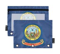 Raccoglitore a 3 anelli da donna, astuccio per matite e matite, con cerniera, tasche trasparenti, bandiera dello stato dell'Idaho, 24,9 x 18 cm, confezione da 2