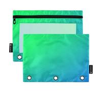 Raccoglitore a 3 anelli da donna, con cerniera, in tessuto, per la scuola, tasche trasparenti, sfumature, 24,9 x 18 cm, 2 confezioni