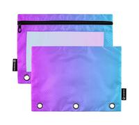 Raccoglitore a 3 anelli da lavoro con cerniera, astuccio per matite e matite, buste personalizzate per la scuola, tasche trasparenti blu viola sfumato 24,9 x 18 cm, 2 confezioni
