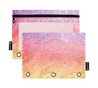 Raccoglitore a 3 anelli da lavoro con cerniera, per la scuola, con tasche trasparenti, viola, rosso, giallo, glitter, 24,9 x 18 cm, 2 confezioni