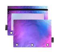 Raccoglitore a 3 anelli da ufficio, astuccio per matite con cerniera, per scuola, colori pastello, tasche trasparenti, viola sfumato, 24,9 x 18 cm, confezione da 2