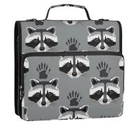 Raccoglitore a 3 anelli grigio con faccina di procione da 3,8 cm, resistente, con cerniera, organizer per la scuola, con tracolla rosa, può contenere 500 fogli