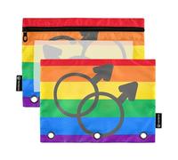 Raccoglitore a 3 anelli per matite da uomo, con bandiera del gay pride, con cerniera, astuccio trasparente per penne, 24,9 x 18 cm, 2 confezioni