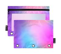 Raccoglitore a 3 anelli per matite olografico al neon sfumato alla moda con cerniera raccoglitore matite borse carino scuola raccoglitori trasparenti tasche personalizzate 24,9 x 18 cm, 2 confezioni