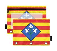 Raccoglitore a 3 anelli per ragazze, astuccio per matite, penne, matite con cerniera, per scuola, trasparenti, tasche con bandiera della provincia di Lleida, 24,9 x 18 cm, 2 confezioni