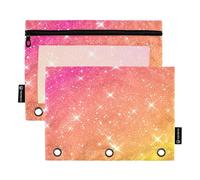 Raccoglitore a 3 anelli per ragazzi, astuccio per matite con cerniera, tasche trasparenti con glitter arancioni, 24,9 x 18 cm, 2 confezioni