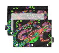 Raccoglitore a 3 anelli per studenti, astuccio con cerniera, astuccio per matite e matite, grazioso astuccio trasparente per la scuola, motivo lucertola nera, 24,9 x 18 cm, 2 confezioni
