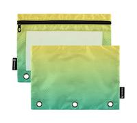 Raccoglitore a 3 anelli per ufficio, con cerniera, astuccio per matite e matite, carino, trasparente, per la scuola, verde sfumato, 24,9 x 18 cm, 2 confezioni
