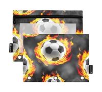 Raccoglitore a 3 anelli per ufficio, con cerniera, per la scuola, con tasche trasparenti, con palloni da calcio, grigio fuoco, 24,9 x 18 cm, 2 confezioni