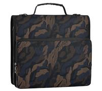Raccoglitore a 3 anelli retrò mimetico marrone nero 3 pollici con tasche extra con tracolla include tasca con cerniera borsa portatile per casa e viaggio sicuro adatto per le scuole medie