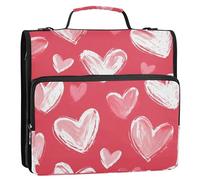 Raccoglitore a 3 anelli rosa con cuori rossi per San Valentino da 3,8 cm, con cerniera, con tracolla, per la scuola, può contenere 500 fogli