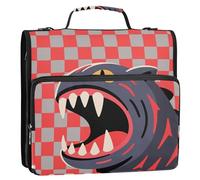 Raccoglitore a 3 anelli rosso e grigio a scacchi con tasche extra con cinghia, facile da trasportare Portfolio portatile adatto per la scuola media Cartera portátil