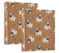 Raccoglitore a 3 anelli stampato, 3,8 cm, con tasche, raccoglitore decorativo per scuola, università o ufficio, simpatico cane carlino, marrone