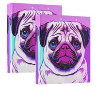 Raccoglitore a 3 anelli stampato, 3,8 cm, raccoglitore ad anelli a D con tasche, raccoglitore decorativo per scuola, università o ufficio, cartone animato con cane carlino