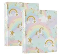 Raccoglitore a 3 anelli stampato, 3,8 cm, raccoglitore ad anelli a D con tasche, raccoglitore decorativo per scuola, università o ufficio, unicorno dorato glitterato
