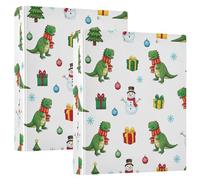 Raccoglitore a 3 anelli stampato da 3,8 cm, raccoglitore ad anelli a D con tasche, raccoglitore decorativo per scuola, università o ufficio, simpatico dinosauro pupazzo di neve bianco