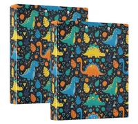 Raccoglitore a 3 anelli stampato da 3,8 cm, raccoglitore ad anelli a D con tasche, raccoglitore decorativo per scuola, università o ufficio, simpatico dinosauro dei cartoni animati