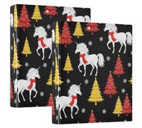 Raccoglitore a 3 anelli stampato, raccoglitore ad anelli a D con tasche, raccoglitore decorativo per scuola, università o ufficio, motivo unicorno bianco natalizio (taglia unica1)