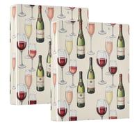 Raccoglitore a 3 anelli stampato, raccoglitore ad anelli a D con tasche, raccoglitore decorativo per scuola, università o ufficio, acquerello vino e champagne rosso
