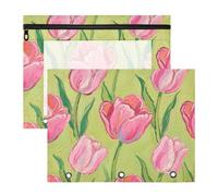 Raccoglitore a 3 anelli, tascabile, per lettere di carta A4, confezione da 2 pezzi, per insegnanti, tulipani rosa, pittura a olio estuche para lapices