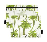 Raccoglitore a 3 anelli verde con palme beige, astuccio per matite, penne, matite con cerniera, raccoglitore per la scuola per bambini, tasche trasparenti, pastello, 24,9 x 18 cm, 2 confezioni
