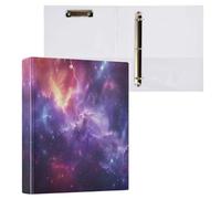 Raccoglitore a 3 anelli viola con stelle e nebulose 3,8 cm, organizer di base con 3 tasche interne, grazioso raccoglitore a tre anelli per forniture scolastiche e ufficio, confezione da 1