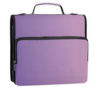 Raccoglitore a 3 anelli viola sfumato da 3,8 cm con cerniera ad anello a D, con tracolla, per documenti scolastici, multi tasche, grande cartella portadocumenti