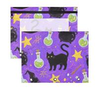 Raccoglitore a 3 fori per lettere formato A4, confezione da 2 pezzi, per insegnanti, Halloween, gatto nero magico