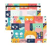Raccoglitore a 3 fori, portatile, con 3 fori, per raccoglitori a 3 anelli, confezione da 2 pezzi, per studenti, casa, cartoni animati, animali divertenti, motivo scozzese colorato