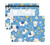 Raccoglitore a 3 fori, portatile, con 3 fori, per raccoglitori a 3 anelli, confezione da 2 pezzi, per studenti per il rientro a scuola, motivo mucca in stile cartone animato, blu scuro