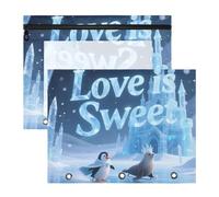 Raccoglitore a astuccio con cerniera, tasca a 3 fori per raccoglitori a 3 anelli, confezione da 2 articoli per insegnanti, forniture per aule Love is Sweet Animal Penguin Sealion Ice Blue