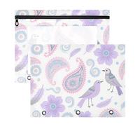 Raccoglitore a astuccio multiuso tascabile, per lettere A4, confezione da 2 pezzi, studenti, ufficio, boho, paisley, fiore, uccello, lavanda, bianco, estuche para lapices