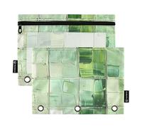 Raccoglitore a griglia verde chiaro con finestra trasparente astuccio con cerniera grande capacità 3 anelli astuccio scuola classe ufficio organizzatori multicolore 2 pezzi