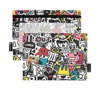 Raccoglitore a matita con finestra trasparente Graffiti Art Trend Play Adesivi Raccoglitore Astuccio grande e robusto 3 anelli Astuccio scolastico Organizzatore ufficio multicolore 2 pezzi
